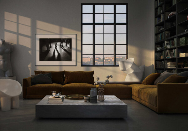 The fine art print shadows from beauty, by fredrik etoall shown in an inspirational interior design setting.