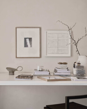 The Fine Art print Haze, by Felicia Masalla shown in an inspirational interior design setting.